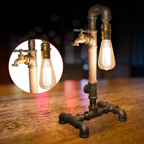 SteamLume - Steampunk Bordslampa med Industriell Vintage Design – Retro Dekorativ Belysning Carvallo