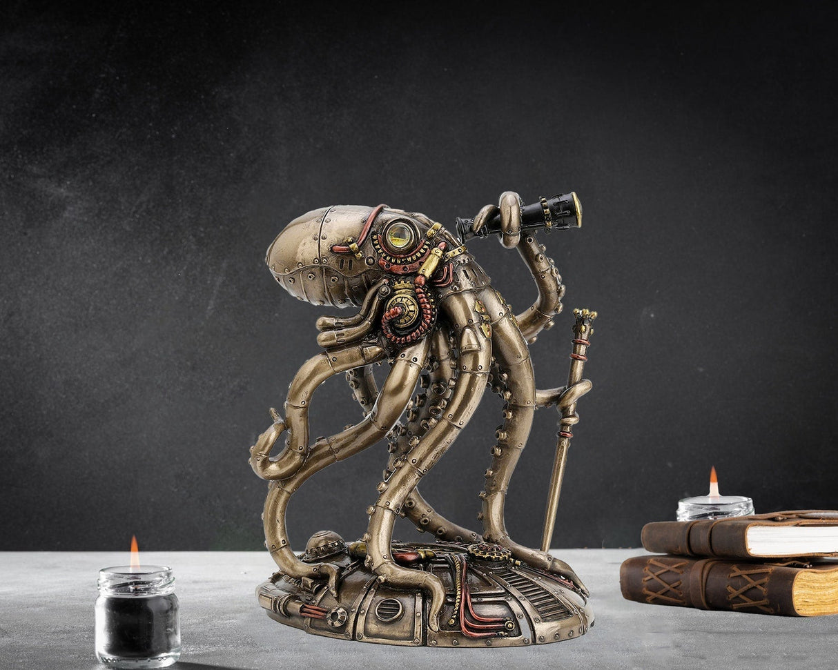 Kraken - Retro-futuristisk steampunk bläckfiskutforskare Staty MILA Sverige