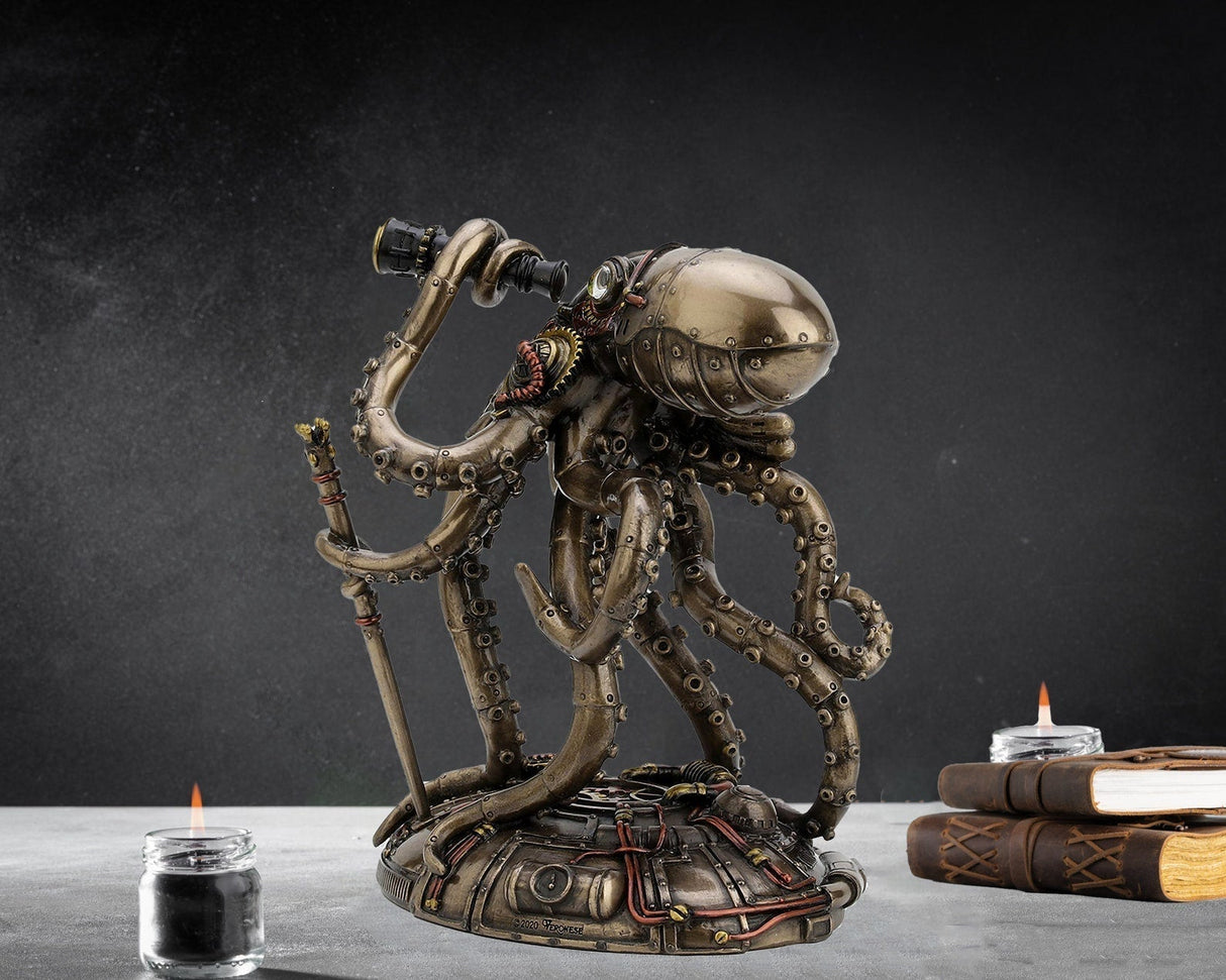 Kraken - Retro-futuristisk steampunk bläckfiskutforskare Staty MILA Sverige