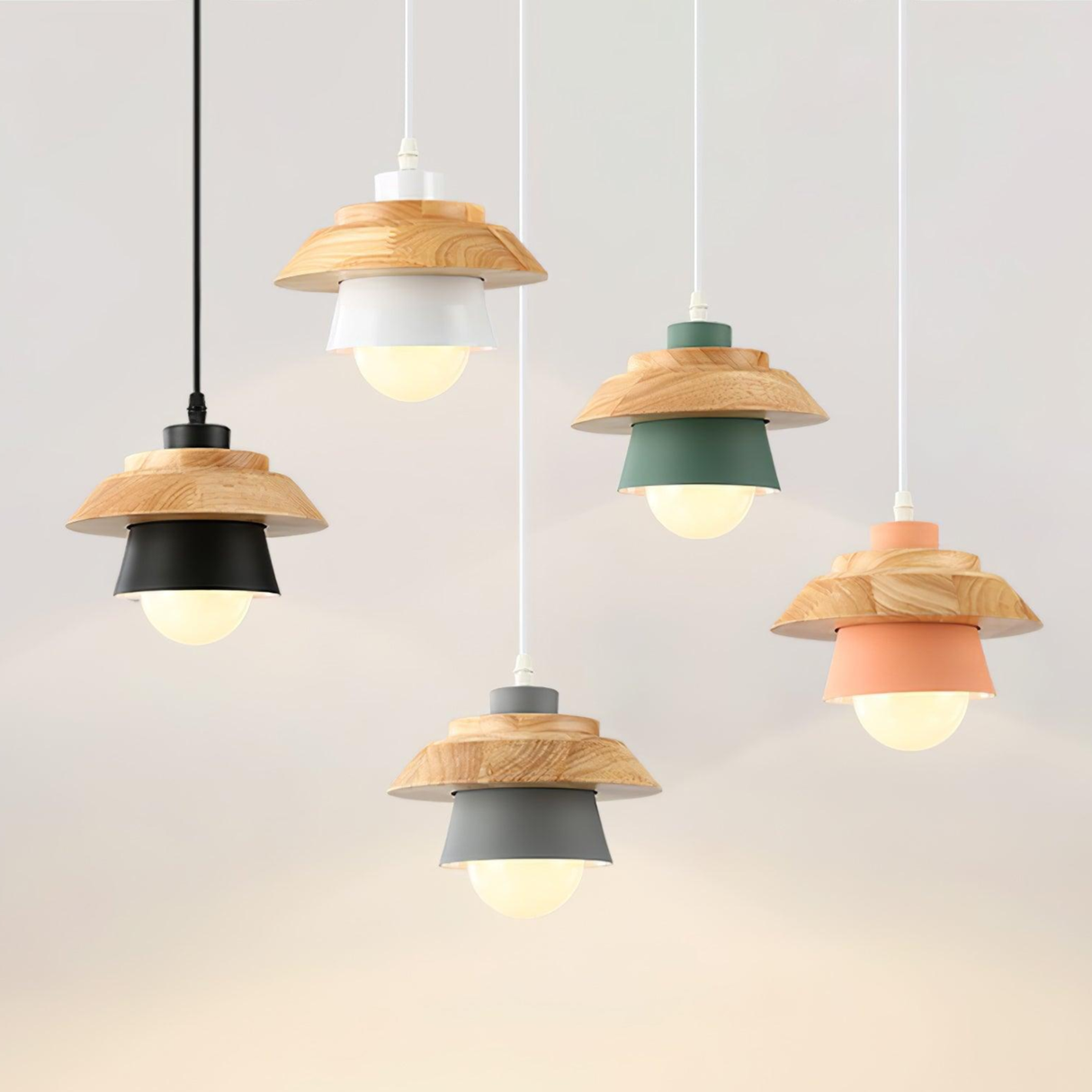 NordicMacaron Light - Modern Nordisk Trä Macaron Hängande Taklampa Carvallo