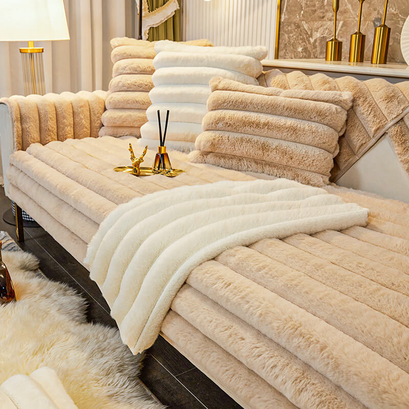 Randig Förstärkt Plysch Halkfri Sofföverdrag för Komfort Carvallo