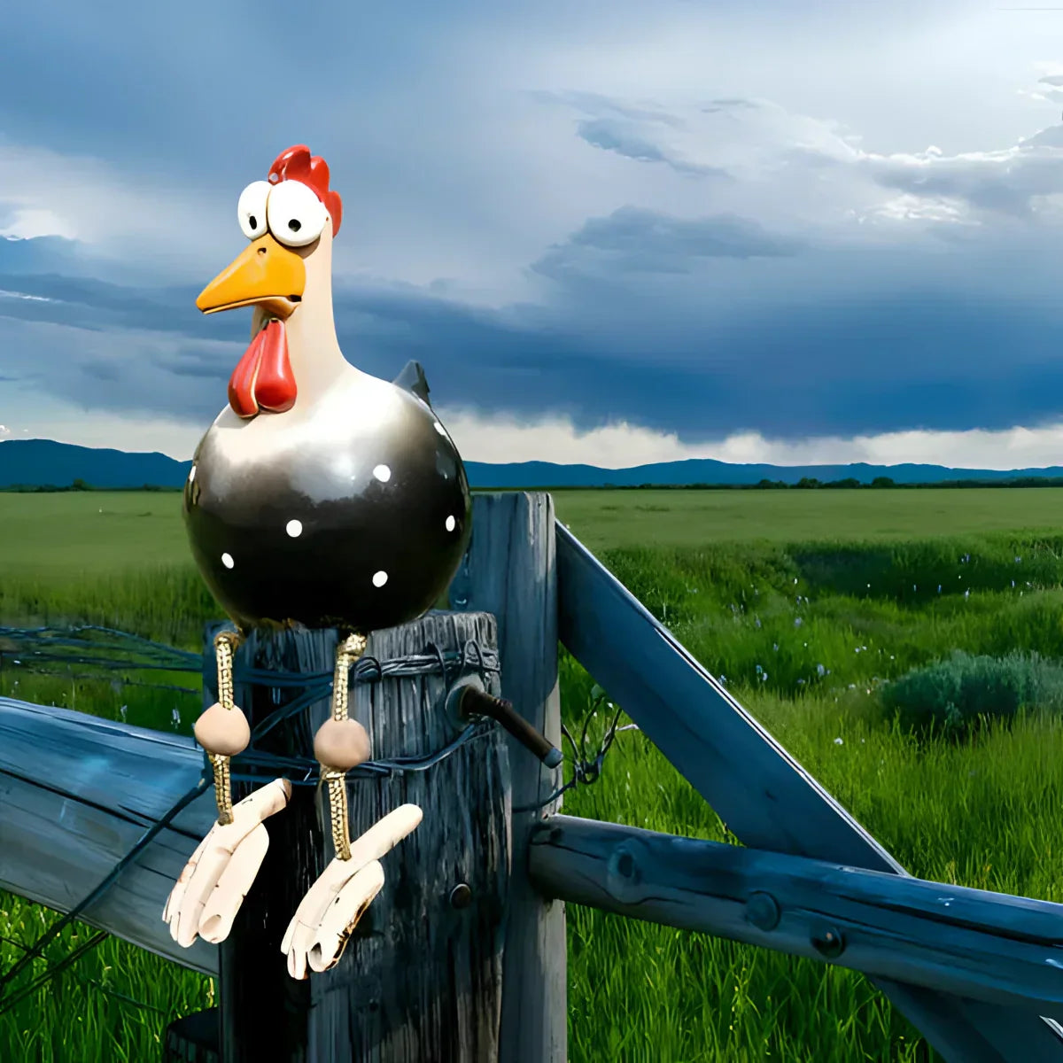 Färgglad Metall Trädgårds Hönsskulptur Förtrollande Utomhus Dekor Carvallo