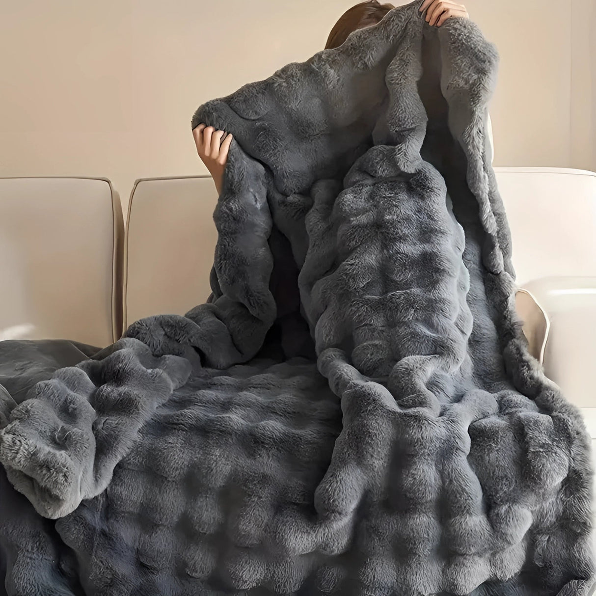 Faux Fur Chunky Knit Duvet Cover Throw Carvallo