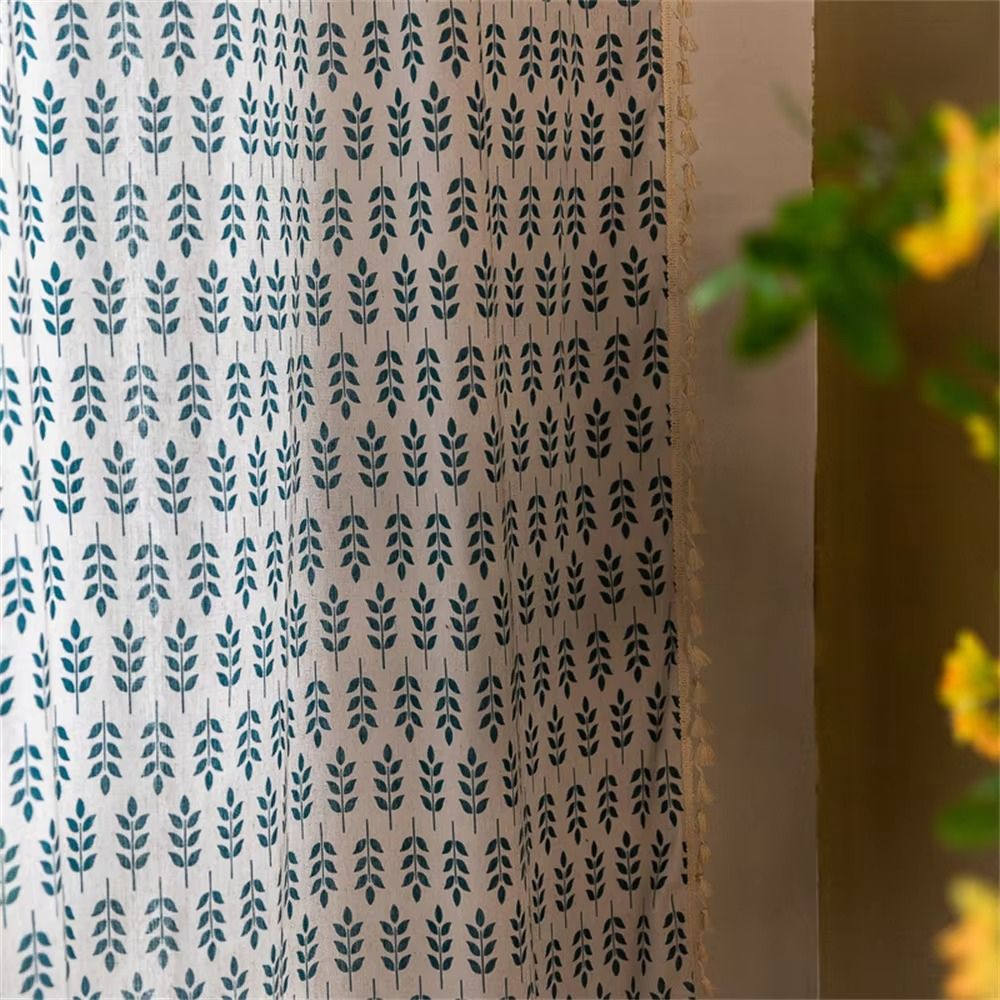 Teal Blå Blad Semi Genomskinliga Gardiner Carvallo