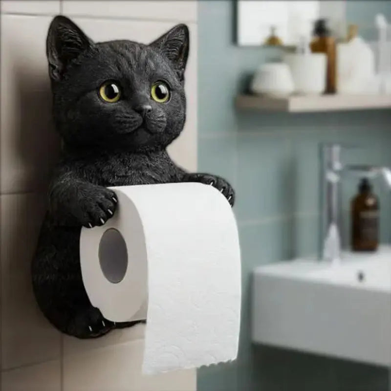 Väggmonterad toalettpappershållare med kattansikte — Söt dispenser i hartspapper för badrumsinredning MILA Sverige