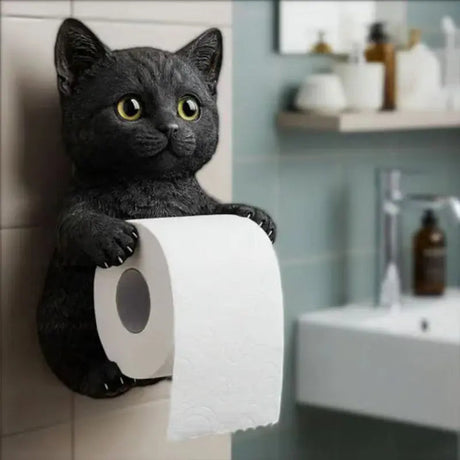 Väggmonterad toalettpappershållare med kattansikte — Söt dispenser i hartspapper för badrumsinredning MILA Sverige