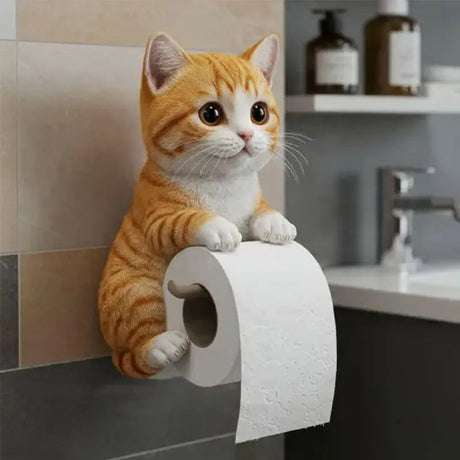 Väggmonterad toalettpappershållare med kattansikte — Söt dispenser i hartspapper för badrumsinredning MILA Sverige
