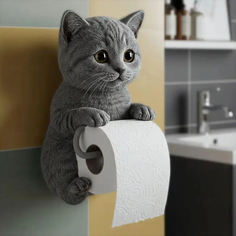 Väggmonterad toalettpappershållare med kattansikte — Söt dispenser i hartspapper för badrumsinredning MILA Sverige