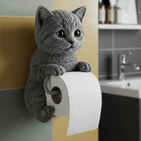 Väggmonterad toalettpappershållare med kattansikte — Söt dispenser i hartspapper för badrumsinredning MILA Sverige