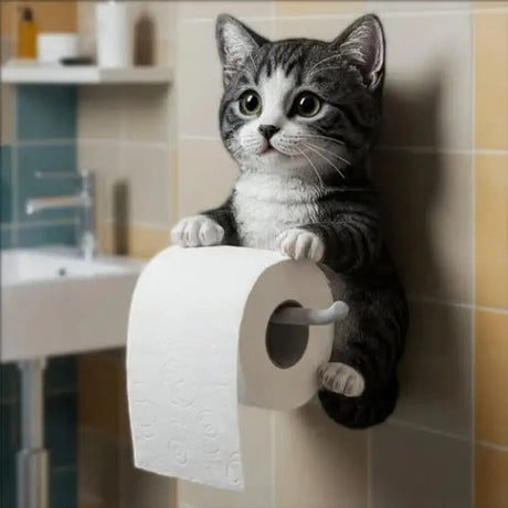 Väggmonterad toalettpappershållare med kattansikte — Söt dispenser i hartspapper för badrumsinredning MILA Sverige