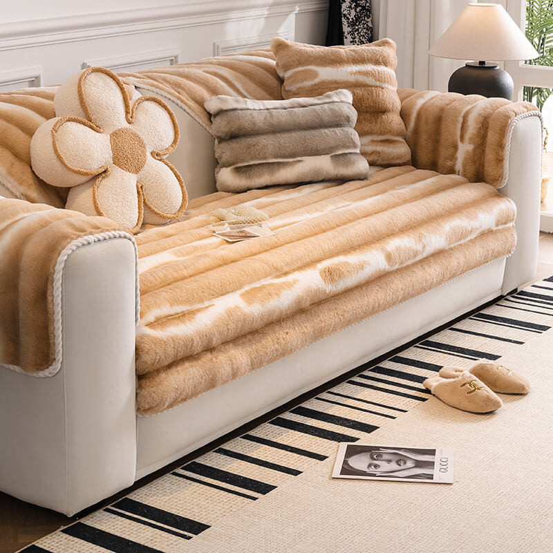 Trendig Vacker Gradient Färg Rand Plush Sofföverdrag Carvallo