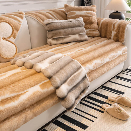 Trendig Vacker Gradient Färg Rand Plush Sofföverdrag Carvallo