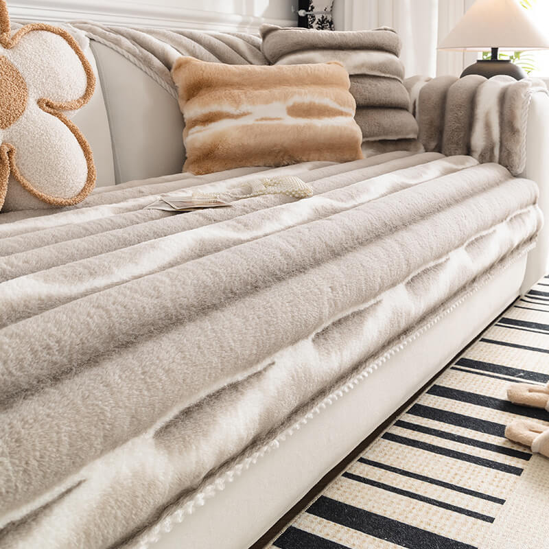 Trendig Vacker Gradient Färg Rand Plush Sofföverdrag Carvallo