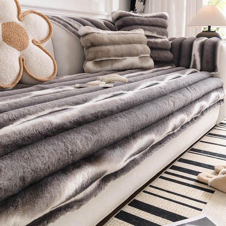 Trendig Vacker Gradient Färg Rand Plush Sofföverdrag Carvallo