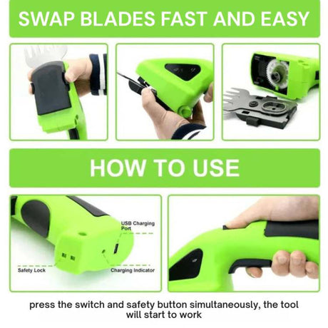 Sladdlös 2-i-1 grästrimmer - Uppladdningsbar häck- och gräsklippare MILA Sverige