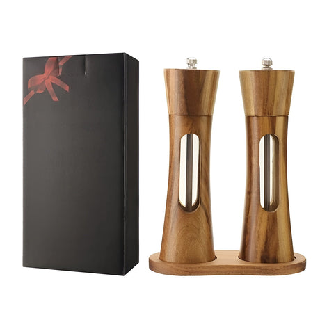 Manuella salt- och pepparkvarnar – träddesign med akrylfönster | set med 2 kvarnar Carvallo