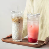 Dricksglas med lock & sugrör – Modern 2-delars set av glas | Återanvändbar & Halkfri, Idealisk för kaffe, te & kalla drycker Carvallo