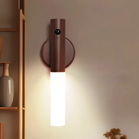 Vägglampa LED Rörelsesensor Trälampe Carvallo