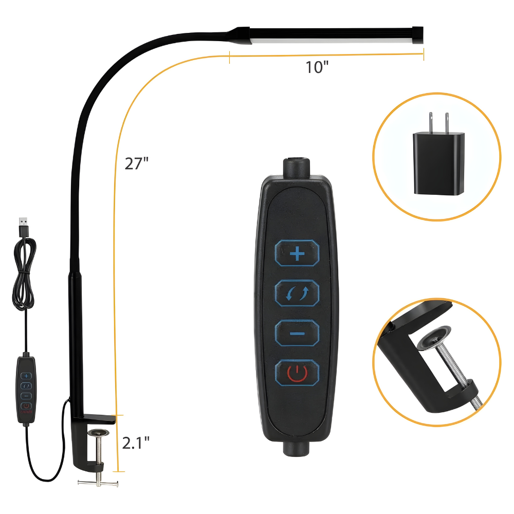 OptiBright Lampa - Flexibel Ögonvänlig Skrivbordslampa med Klämma Carvallo