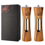 Manuella salt- och pepparkvarnar – träddesign med akrylfönster | set med 2 kvarnar Carvallo