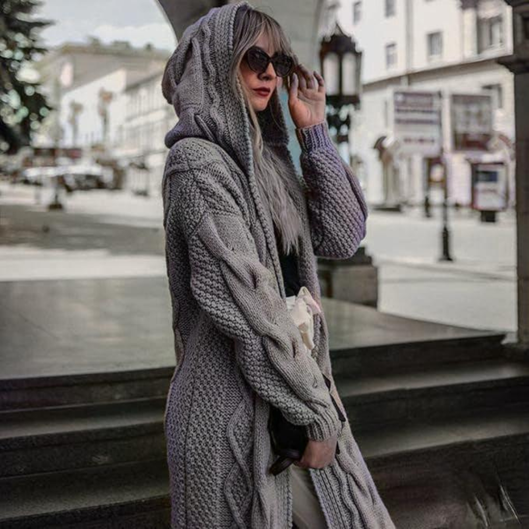 Twist Stickad Hooded Cardigan för kvinnor-Hemnix-Hemnix