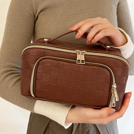 Carvallo Kosmetikväska Vattentät PU-läder | Stor med avdelare & handtag | För resor & vardag | Stilig & lättskött Carvallo