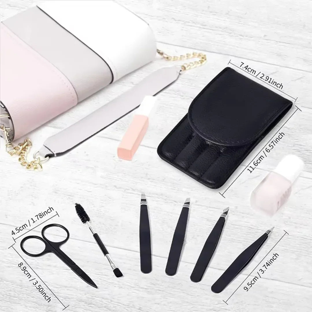 Precision Tweezer Set – 6-piece Eyebrow Kit with Travel Case Carvallo