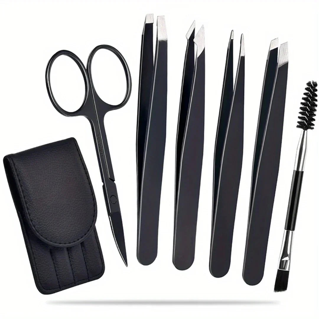 Precision Tweezer Set – 6-piece Eyebrow Kit with Travel Case Carvallo