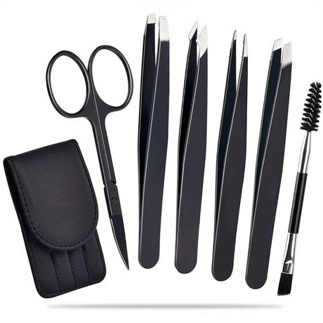 Precision Tweezer Set – 6-piece Eyebrow Kit with Travel Case Carvallo