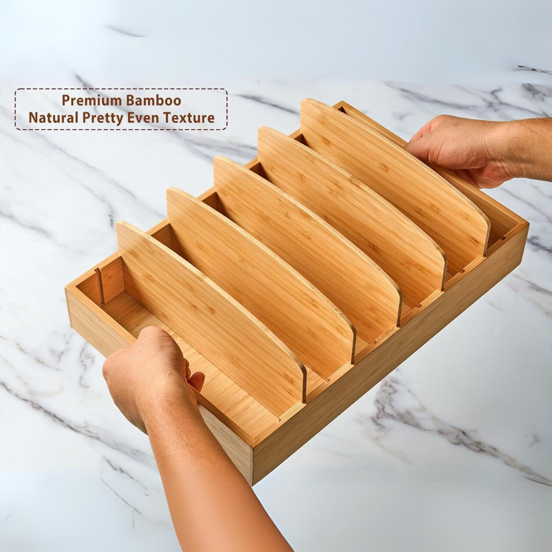 Carvallo Bambus Lock Organizer Kök | Justerbara fack | Hållbar & Platsbesparande | Bambus 30x28x9 cm Carvallo