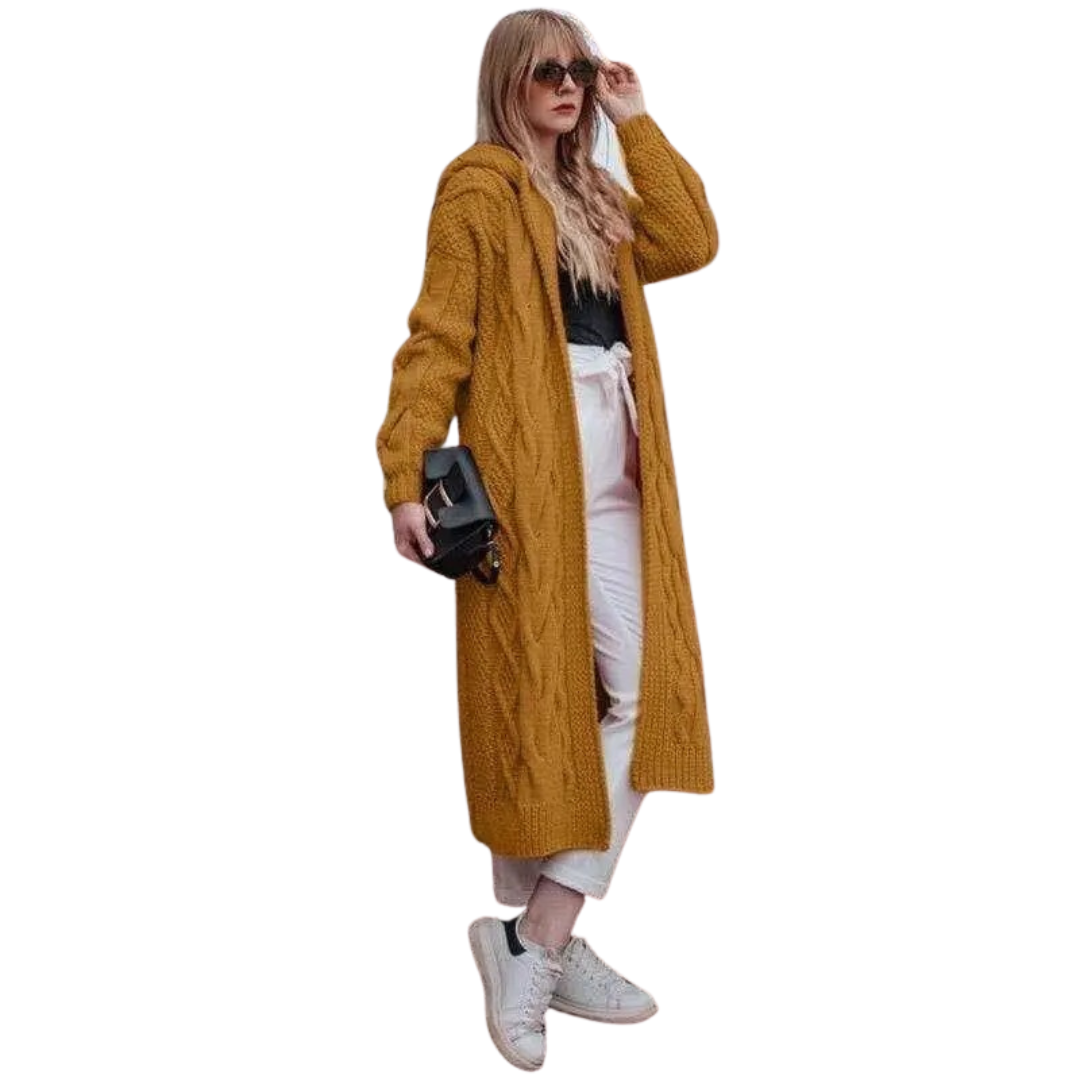 Twist Stickad Hooded Cardigan för kvinnor-Hemnix-Gul-S-Hemnix