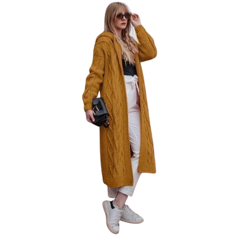 Twist Stickad Hooded Cardigan för kvinnor-Hemnix-Gul-S-Hemnix
