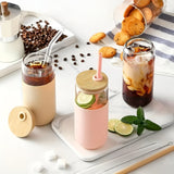 Dricksglas med sugrör – 2-delars set med trälock & silikonhållare | Perfekt för kaffe, juice & smoothies Carvallo