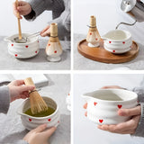 Matchaskål med hjärtdesign – 4/5 stycken utgjutare & bambu visp | Ideal för hemmabruk Carvallo