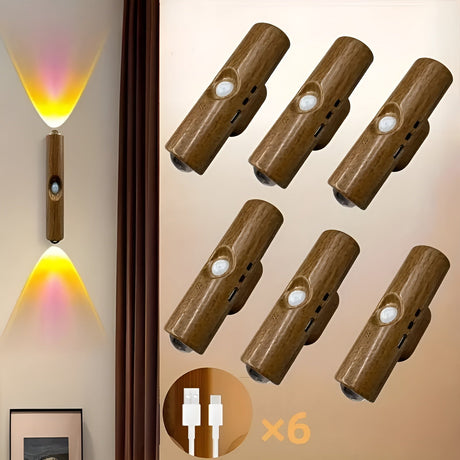 LED-nattljus med rörelsesensor (6-pack) - Dimmbar & RGB | USB-laddning, 3 ljusfärger, Perfekt för hall, trappa & vardagsrum Carvallo