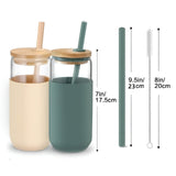 Dricksglas med sugrör – 2-delars set med trälock & silikonhållare | Perfekt för kaffe, juice & smoothies Carvallo