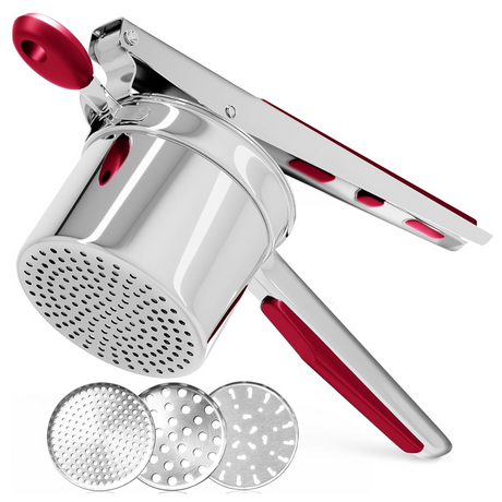 Carvallo Pro rostfritt stål potatispress 15oz | Extra stor kapacitet | För puré, grönsaker & frukt | Klumpfri & robust Carvallo