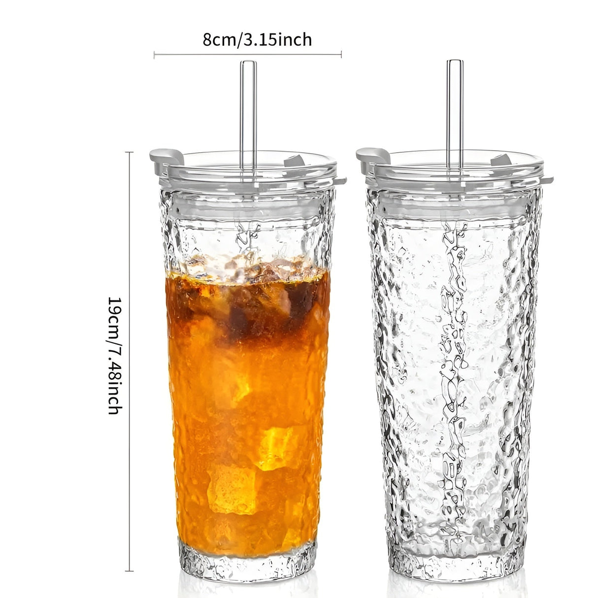 Dricksglas med lock & sugrör – Modern 2-delars set av glas | Återanvändbar & Halkfri, Idealisk för kaffe, te & kalla drycker Carvallo