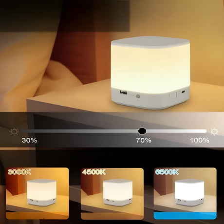 LED-bordlampa med touch-dimmer – Justerbar ljusstyrka och färgtemperatur | USB-laddning, timer, ideal för sovrummet Carvallo