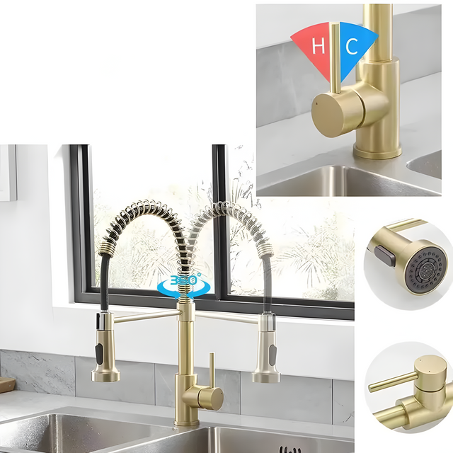 FlowNova - Multifunktionell diskbänksblandare (Borstad stål) Carvallo
