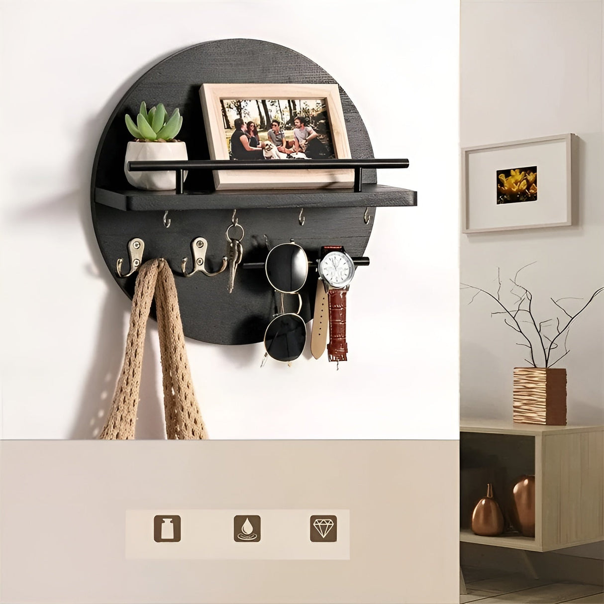 Carvallo NordEdge | Massivholz & Metall | Med hylla & kroklist | 100 cm bredd Carvallo