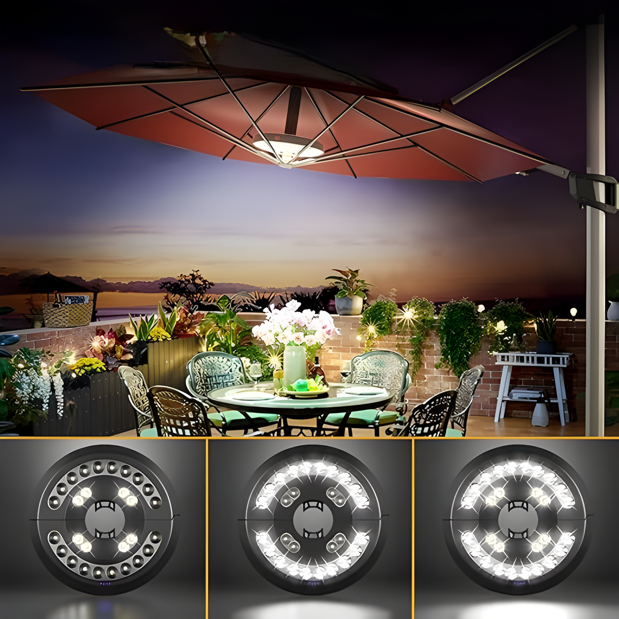 GlowShade Disc - Terrassparasol-lampa med 3 ljusstyrkenivåer Carvallo