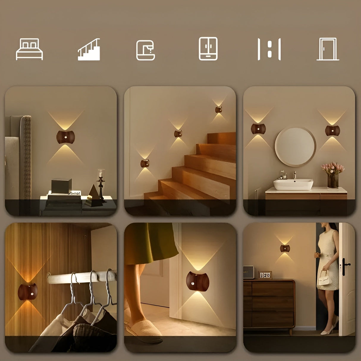 LED-vägglampa med rörelsesensor – uppladdningsbar & smart | Ideal för sovrum & hall Carvallo