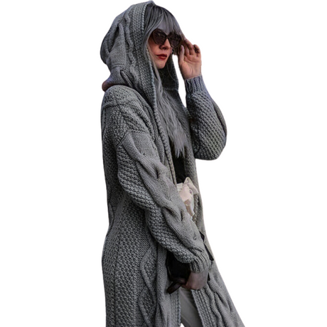 Twist Stickad Hooded Cardigan för kvinnor Hemnix