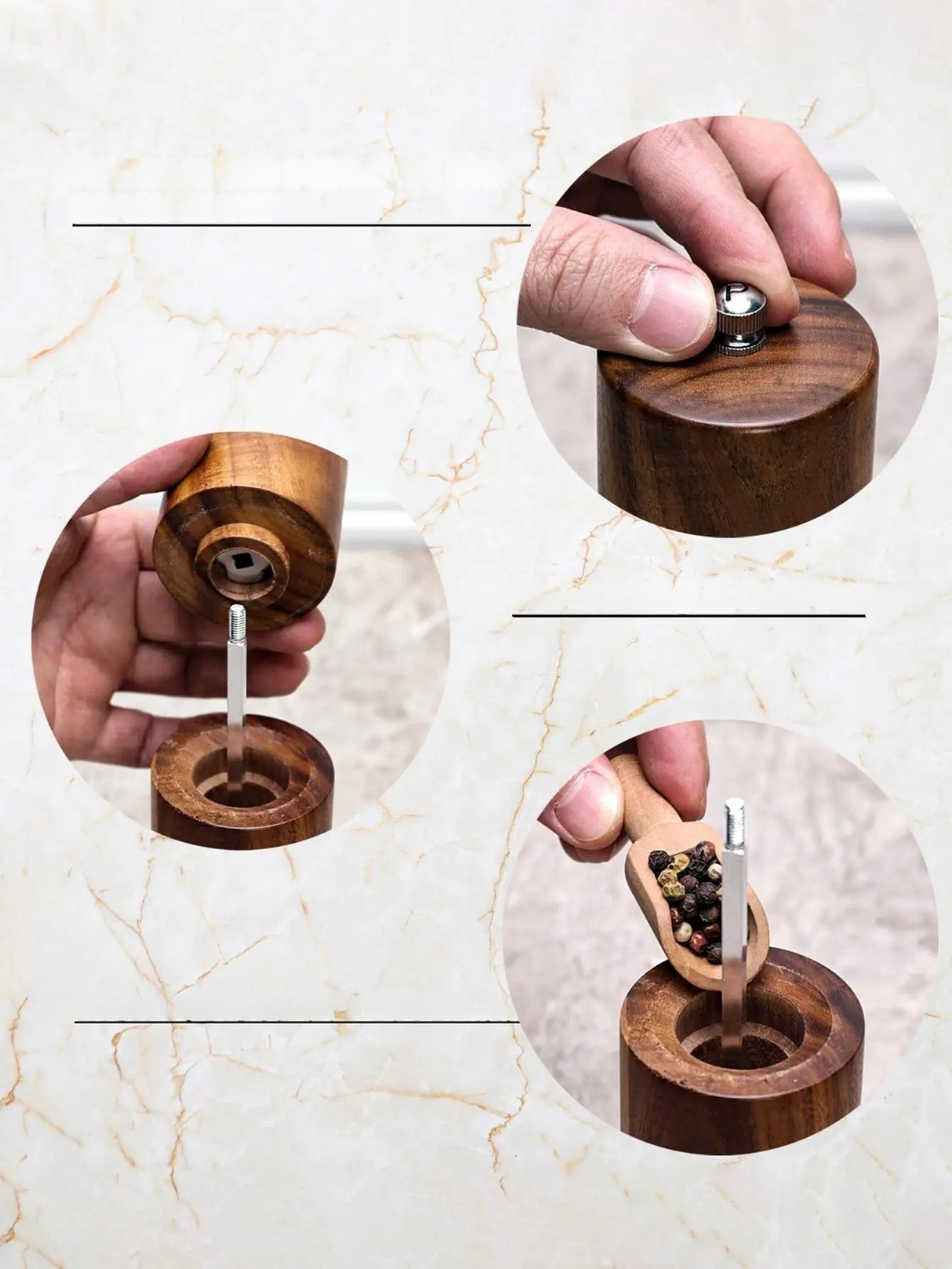 Salt- och pepparkvarn i trä – Stiligt köksredskap med bricka och pensel Carvallo