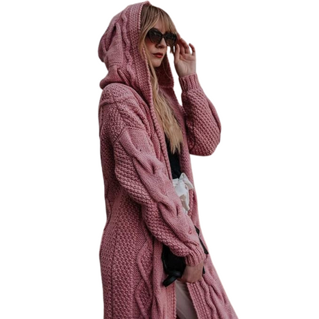 Twist Stickad Hooded Cardigan för kvinnor-Hemnix-Rosa-S-Hemnix