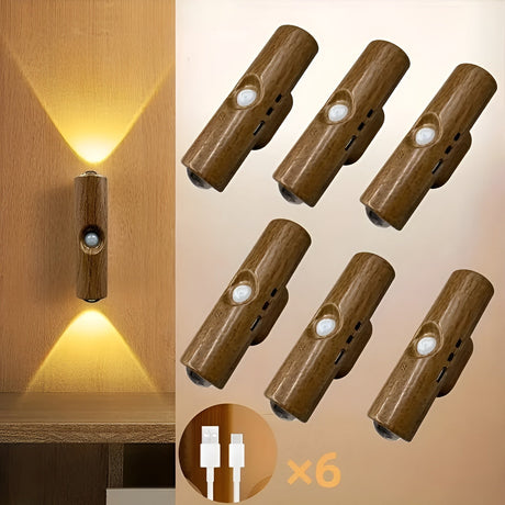 LED-nattljus med rörelsesensor (6-pack) - Dimmbar & RGB | USB-laddning, 3 ljusfärger, Perfekt för hall, trappa & vardagsrum Carvallo