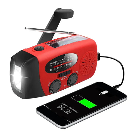 Nödradio - 2000 mAh inbyggd Powerbank, Ficklampa och Solceller-VaruZ-Röd-Hemnix