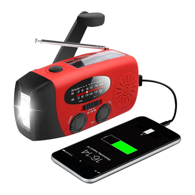 Nödradio - 2000 mAh inbyggd Powerbank, Ficklampa och Solceller-VaruZ-Röd-Hemnix