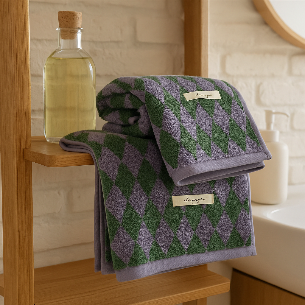 Vintagerutigt bomullshandduk-set Lätt exfolierande Carvallo